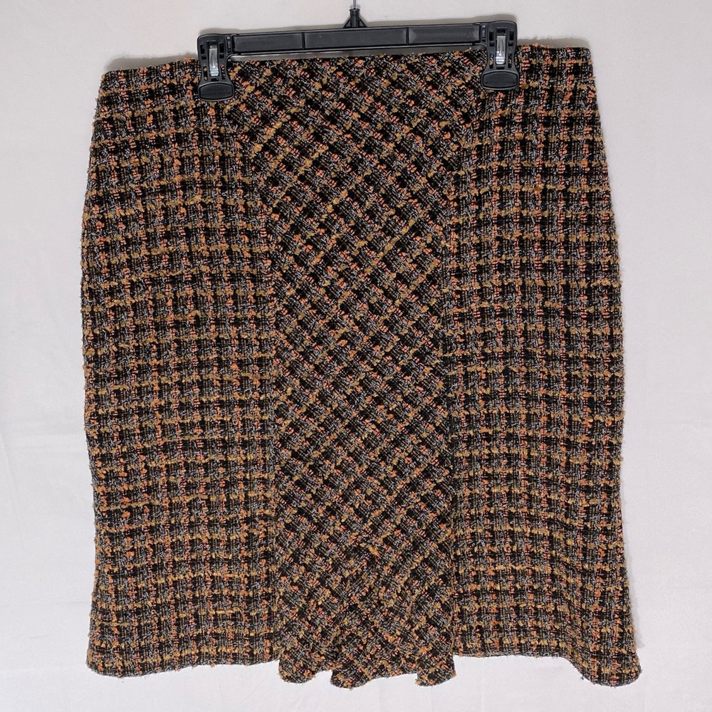 Vintage Bellessa Black Orange Brown Tweed Skirt 16 Twee Secretarycore Librarian